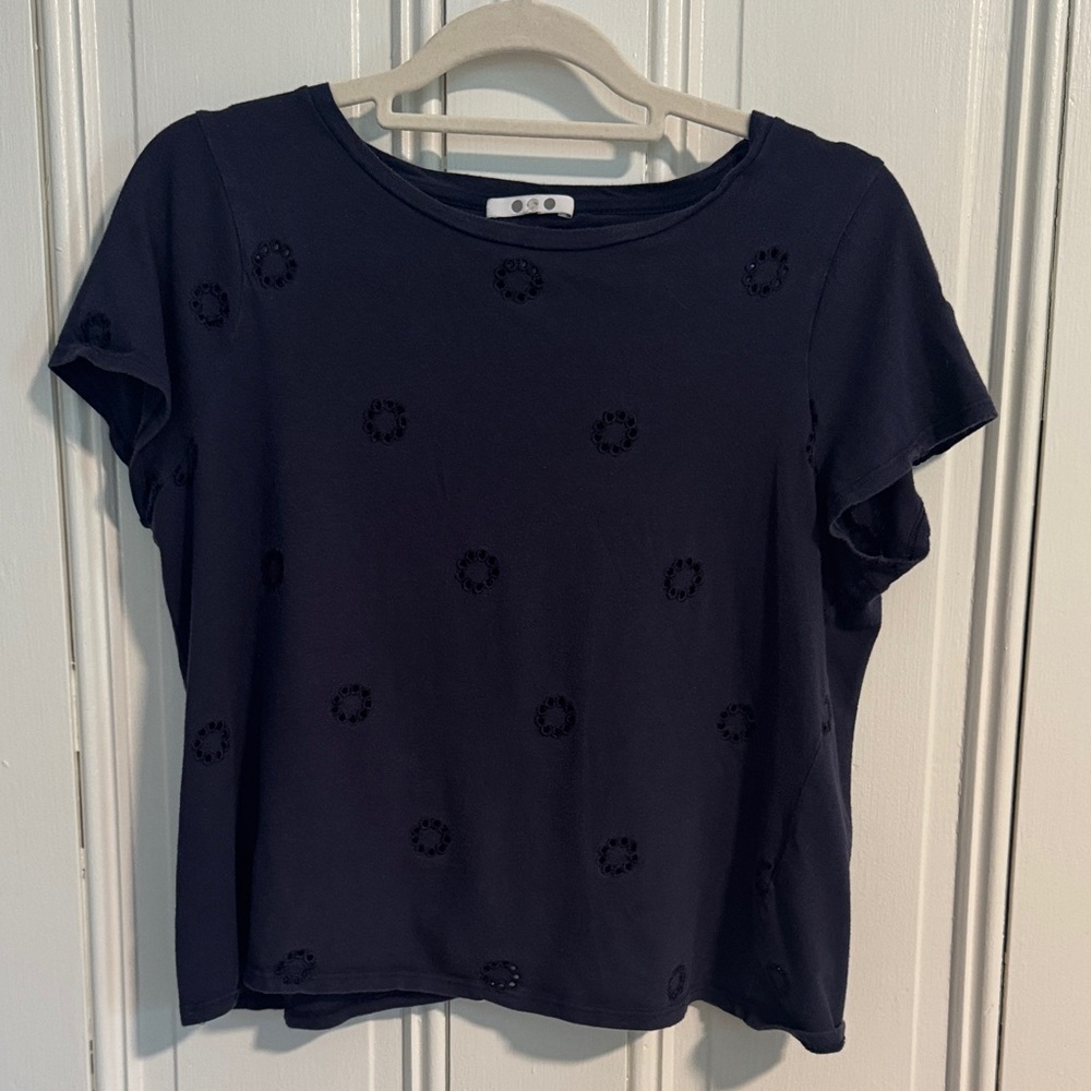 Elegant Navy Women's Top with eyelets and split back